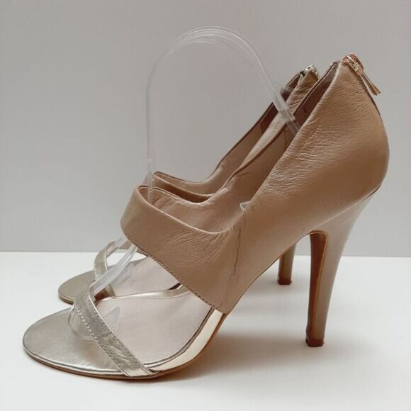 ALDO Everest Leather Open Toe High Heel Sandals Nude Cream & Silver Sz 10 Eur 41 - Picture 6 of 16